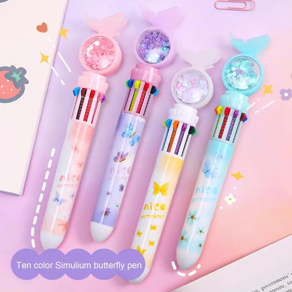 ปากกาลูกลื่นโครงสร้างแข็งแรงทนทานพลาสติกป้องกันการเสียรูป 10 in 1 ปากกาลูกลื่นแบบพับเก็บได้อุปกรณ์การเรียนสําหรับนักเรียน