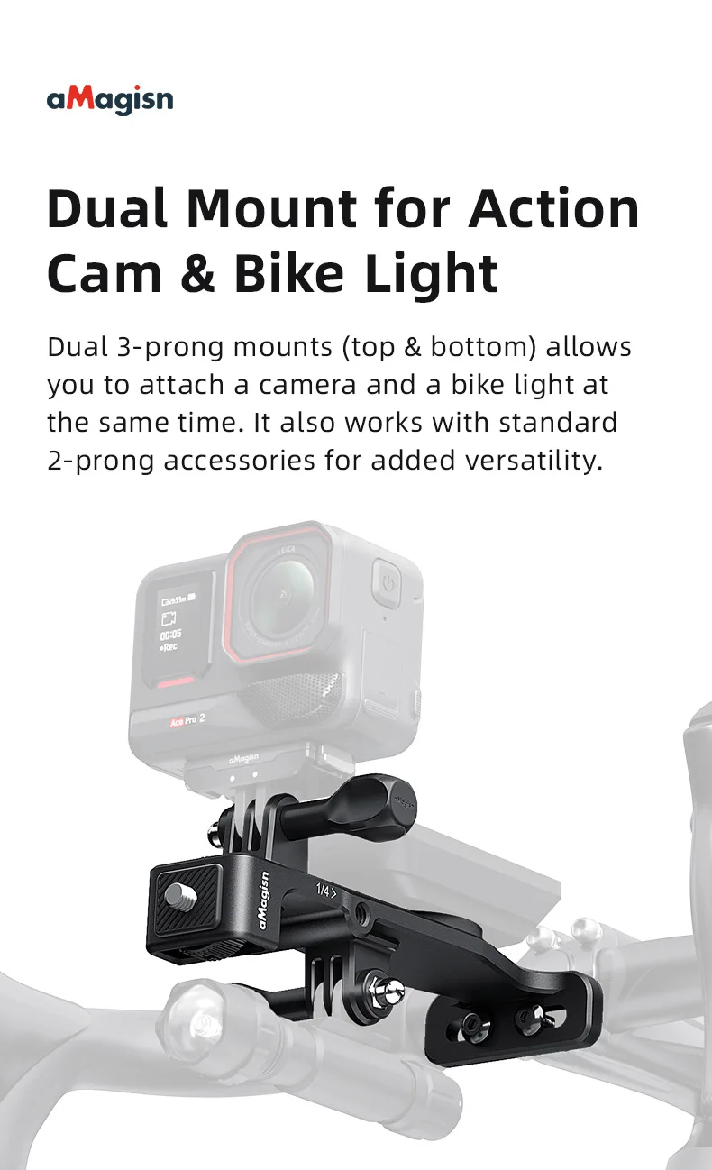 aMagisn Fahrradcomputer-Halterung aus Aluminium mit 1/4-Zoll-Gewinde und 3-Pin-Anschluss für Garmin, Wahoo, Bryton & GoPro 13, DJI Insta360 Action-Kamera Zubehör – Detail 9