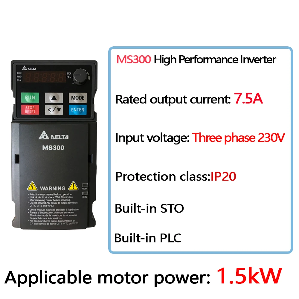 Delta Ms300 Vfd Vector Control Inverter Drive For Electric Motor 1.5kw 7.5a 230v Three Phase Output Frequency Converter