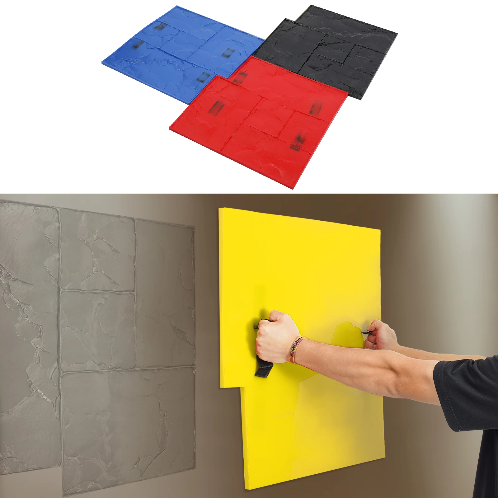 Professional-Grade 24x24in PU Concrete Stamp Mats 4-PC Set, Non-Slip Stone Texture for Driveway & Patio