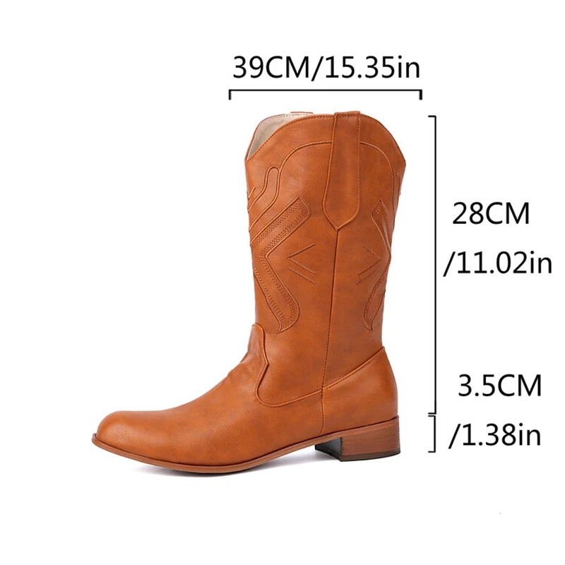 

SIMLOVEYO 2024 Design Boots 3.5cm Block Heels Wide Leg Round Toe Slip On Midcalf Bota 45 46 47 48 US17