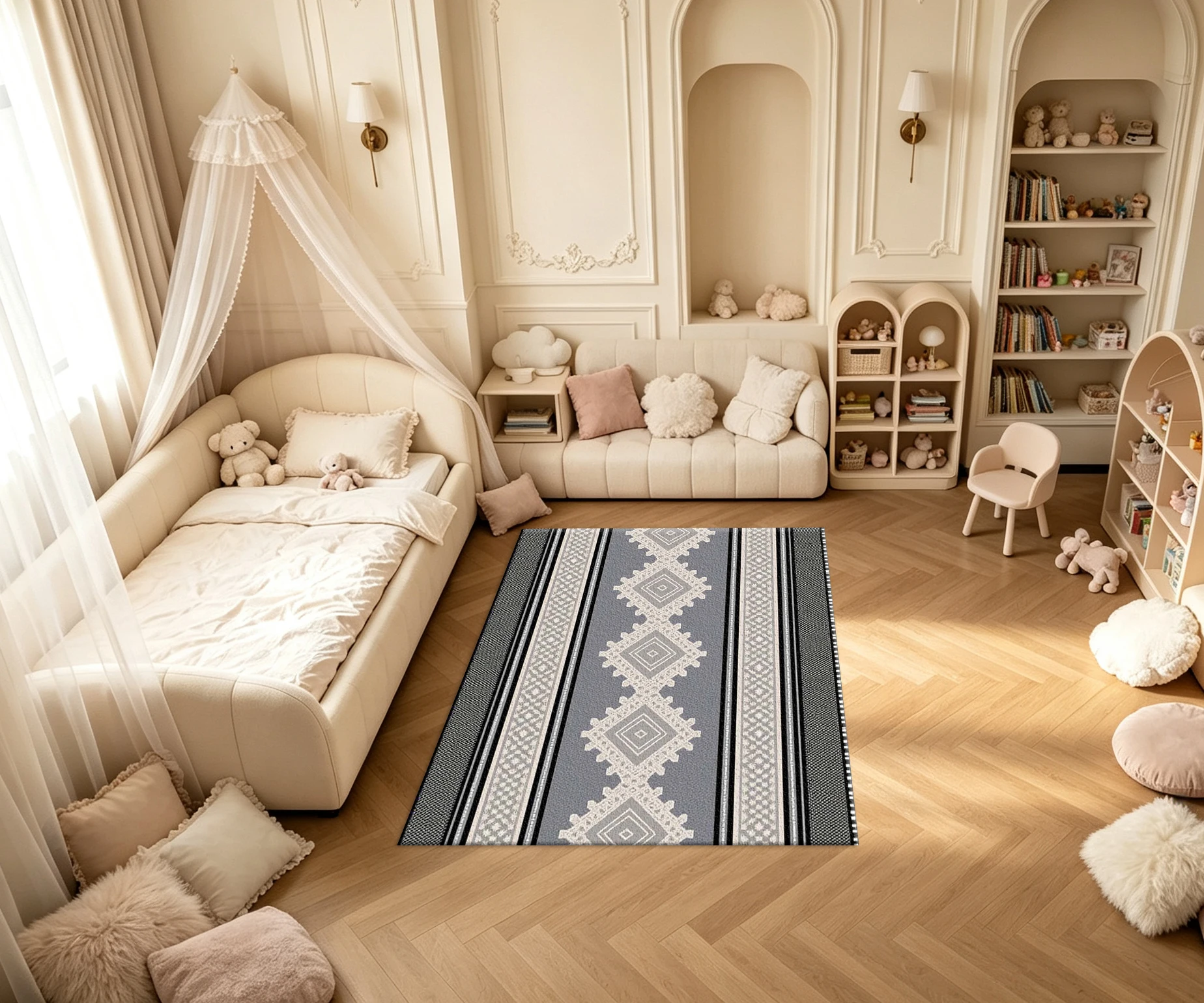 Grey Boho Ethnic Diamond Striped Carpet Flooring Vintage Tribal Geometric Seamless Printed Square Area Rug for Apartment Decoration