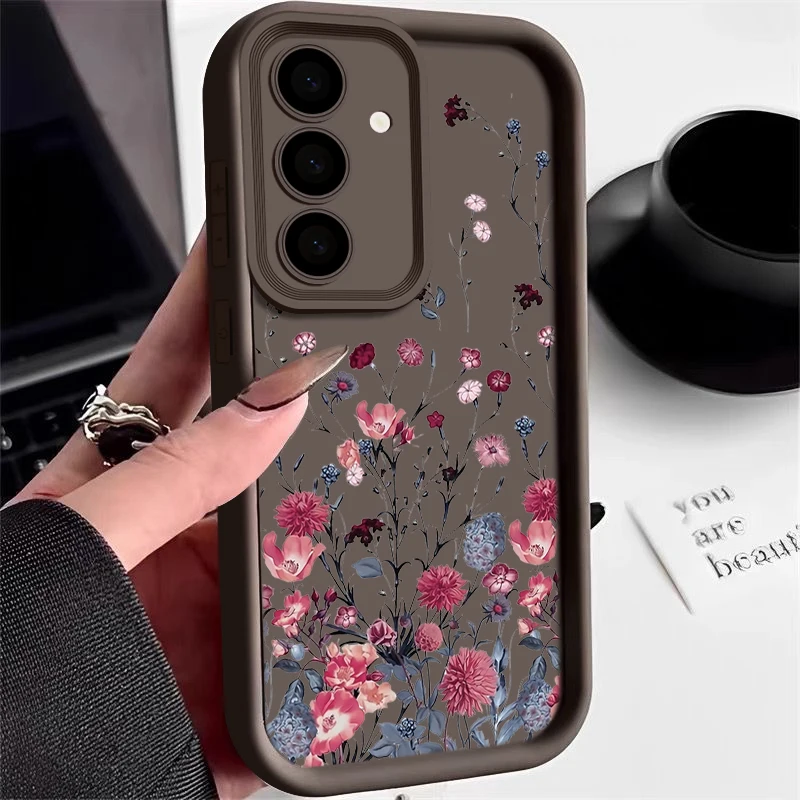 Retro Blumen Hülle für Samsung Galaxy S24 FE S25 S24 S23 S22 Ultra Plus A14 A15 A56 A55 A34 A54 A53 A26 A36 Silikon Soft Cover