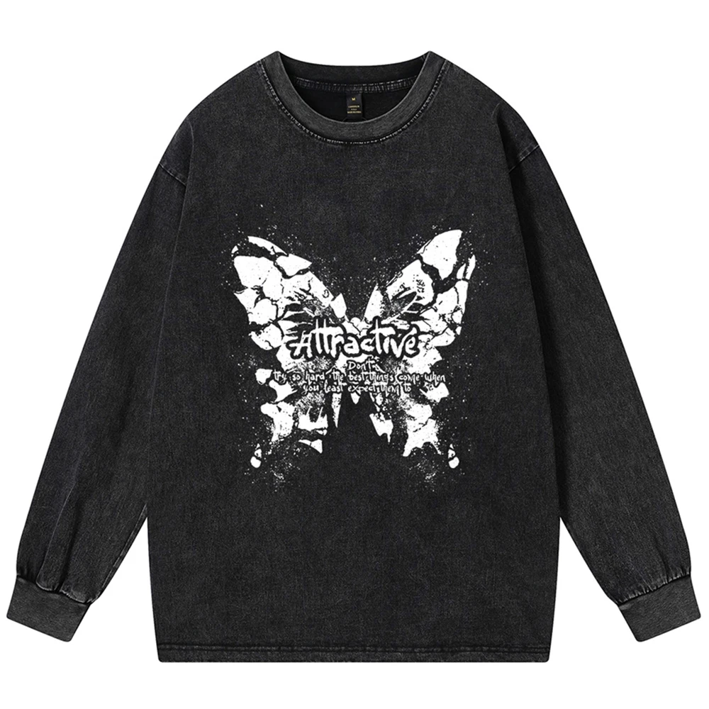 

Broken Butterfly Oversized Men's T-shirt Long Sleeve Autumn Hip Hop Tshirts Cotton Tee Streetwear Clothing