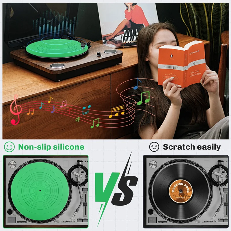 A14M 295 มม.ซิลิโคนแผ่นเสียง Anti-Vibration Slipmat บันทึกสําหรับ LP เครื่องเล่นบันทึกไวนิลเสียงอุปกรณ์เสริม E