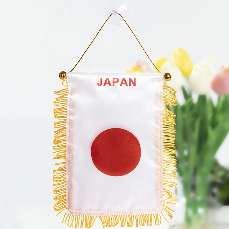 EOODLOVE 10 * 15cm World Flag Double sided tassel suction cup decoration Mini badge Small brocade flag Hanging flag