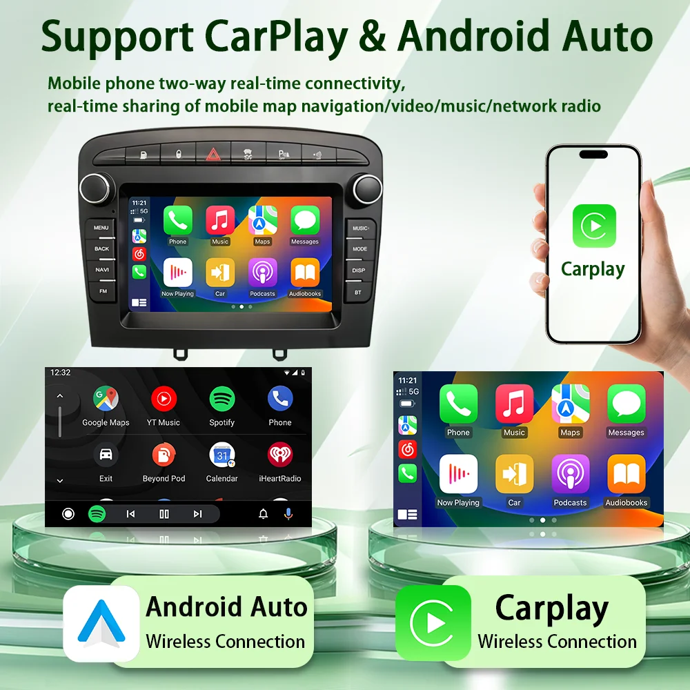 Car Radio For Peugeot 308 308 SW 408 T7 2007-2019 7inch Wireless Carplay Android Auto Car Bluetooth Video Player GPS Navigation