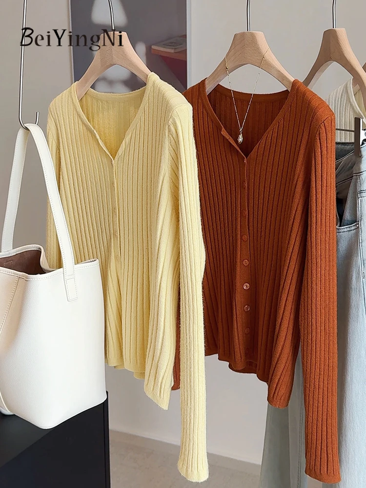 

Beiyingni Female Cardigans Autumn Winter Korean Fashion Women's Single-breasted Sweater Plain Outwear Street 2025 Knitted Tops