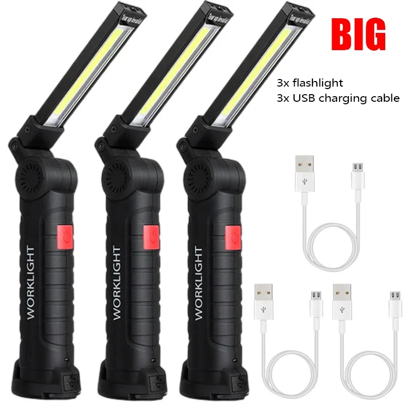 Nieuwe draagbare COB LED-zaklamp USB oplaadbare werklamp Magnetische Lanterna-hanglamp met ingebouwde batterij Campingzaklamp