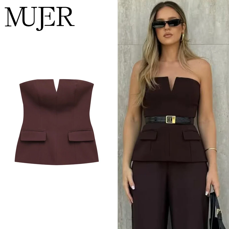 MUJER off Shoulder Tube Top Women Sexy Strapless Crop Top Woman Fashion Backless Short Tops for Women Spring Bustier Vest Top
