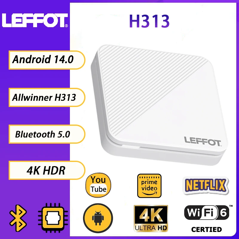 LEFFOT H313 TV Box Allwinner H313 4K 8GB/16GB ROM HD Media Player WiFi Media Player LEFFOT H313 Android 14.0 Smart Set Top Box