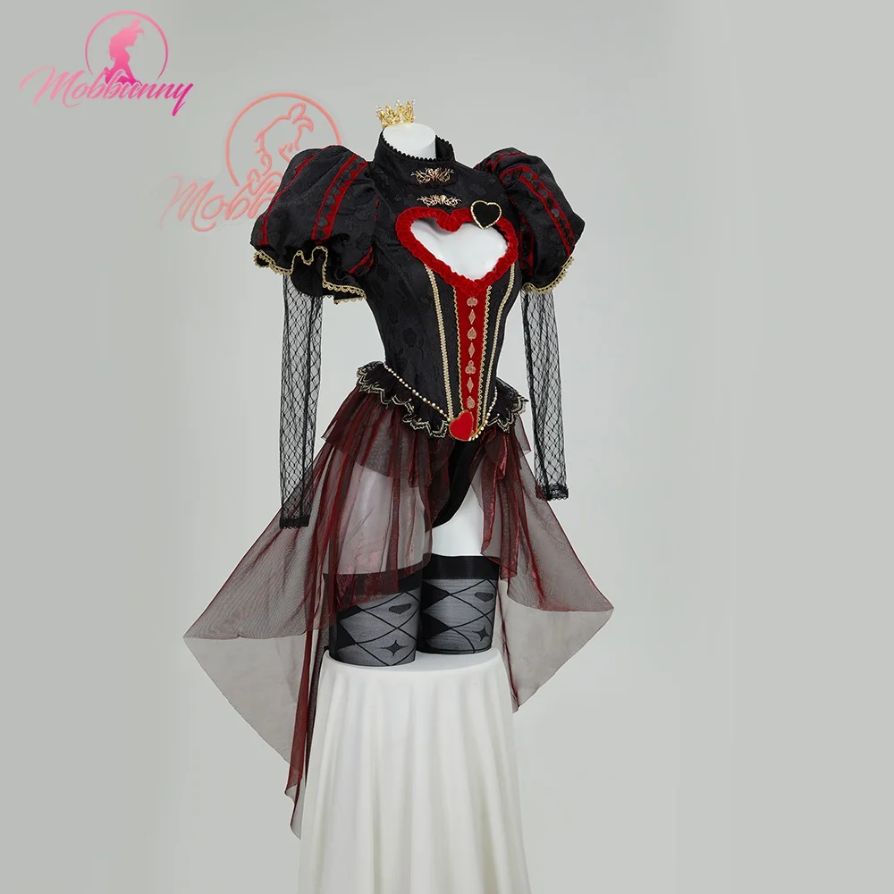 MOBBUNNY Queen Derivative Cosplay Costume Women Lingerie Bodysuit Gothic Vintage Style Heart Cutout Bodysuit with Gloves Crown