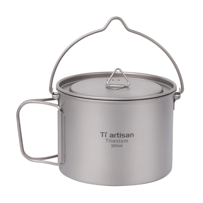 

Tiartisan Titanium Hanging Pot Foldable Handle Ultralight Outdoor Travel Picnic Camping Tableware Pot Cookware 900ml