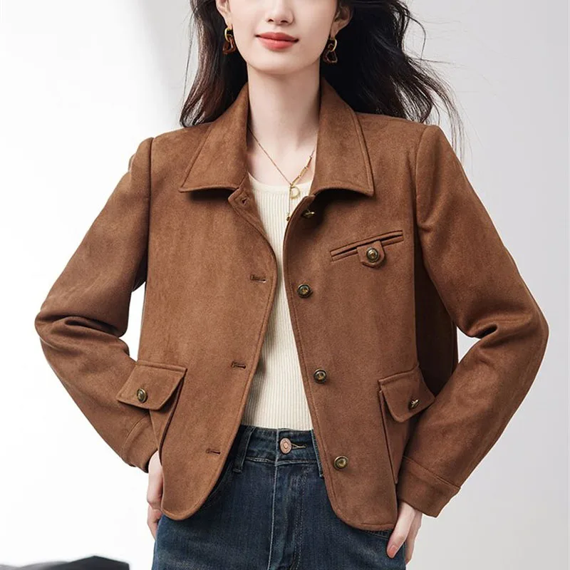 Chaqueta Corta de Mujer Color Caramelo de Alta Gama para Primavera/Otoño, Nueva Colección 2026, Estilo Vintage, Prenda Exterior Coreana, Recibe Gran Éxito entre las Mujeres