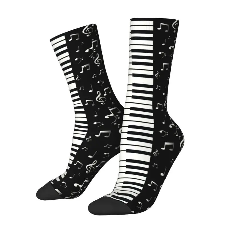 Novelty Printing Music Notes With Piano Socks for Men Women Stretch Summer Autumn Winter Musician Musical Lover Crew Socks