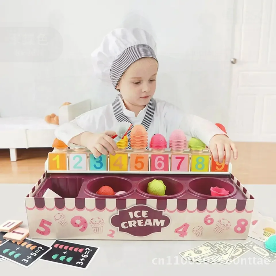 プラスチック製の子供用アイスクリームプレイセット、インタラクティブなプレイハウス、ごっこ遊び用食品おもちゃ、モンテッソーリ教育、数学学習
