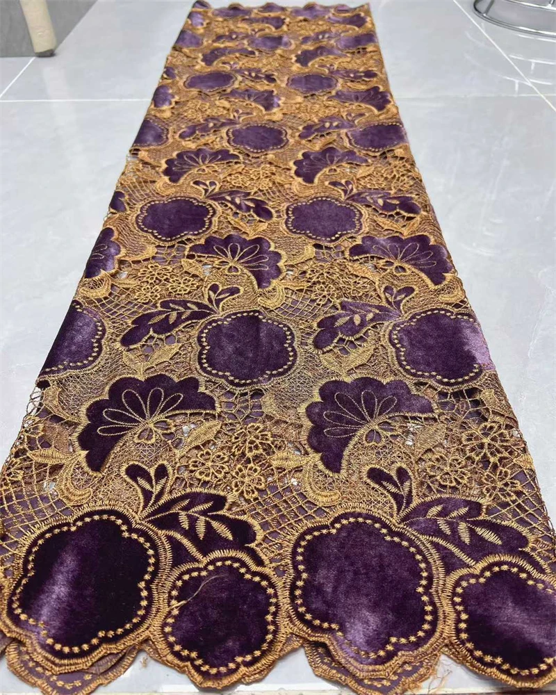 

African High-Quality Nigerian French Velvet Lace Fabric 5 Yards for Wedding Dress Party Sewing Cloth Stylish African Fabric