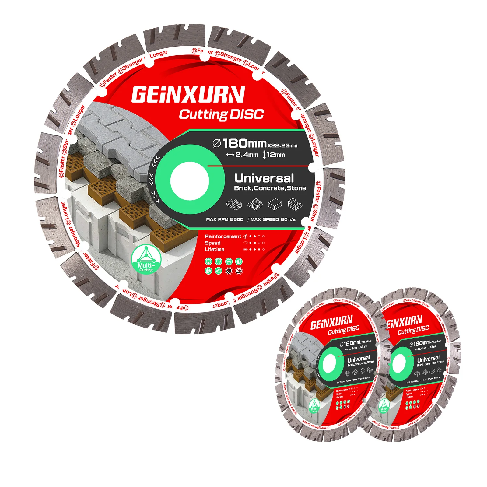 geinxurn-2-3個入り-7インチ-9インチ-万里の長城シリーズ-ダイヤモンドカッティングディスク、7-8インチ軸、石材、コンクリート、レンガ用の乾式-湿式カッティングホイール