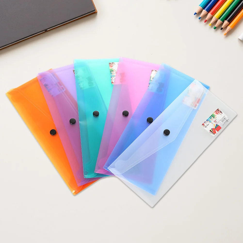 

6pcs A4 Clear Plastic Document Folder with Snap Button Envelope Organizer for Office Storage Random Color Available