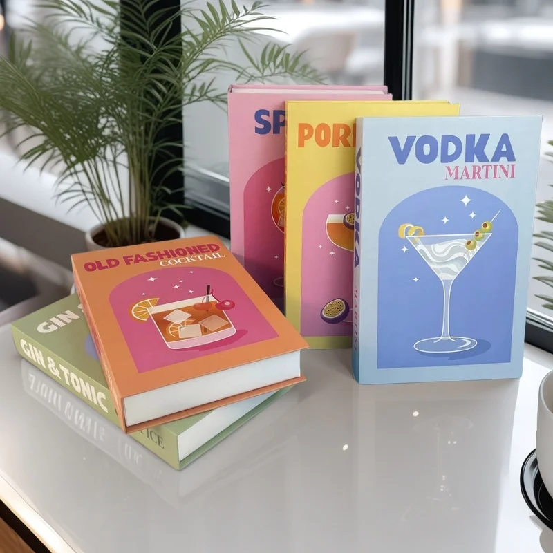 Bunte Cocktail-Aufbewahrungsbox für gefälschte Bücher, luxuriöse dekorative Bücher, Martini Spritz, Couchtisch, Ornament, Schlafzimmer-Innendekoration
