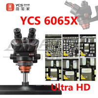 YCS 6065X HD Trinocular Microscope 0.6x-6.5x Magnification for Phones PCB Welding Microscope 4K Camera 144 LED Light Tools Sets