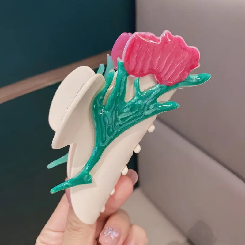 กิ๊บติดผมอะคริลิคทรงดอกทิวลิปขนาดใหญ่ 10.5 ซม. ดีไซน์หวานหรูหรา กิ๊บหนีบผมทรงปูสำหรับฤดูร้อน เหมาะสำหรับผู้หญิงและเด็กผู้หญิง อุปกรณ์เสริมผม