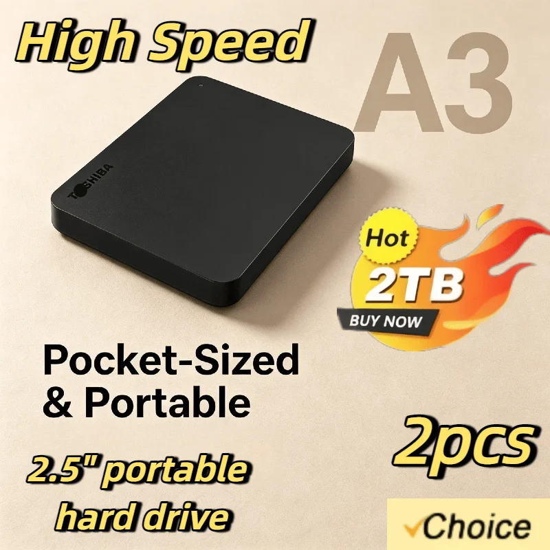 

Toshiba For OEM A3 Expansion HDD Drive 2PCS Disk 500GB 1TB 2TB USB3.0 External HDD 2.5 Inch Portable External Hard Disk BOX