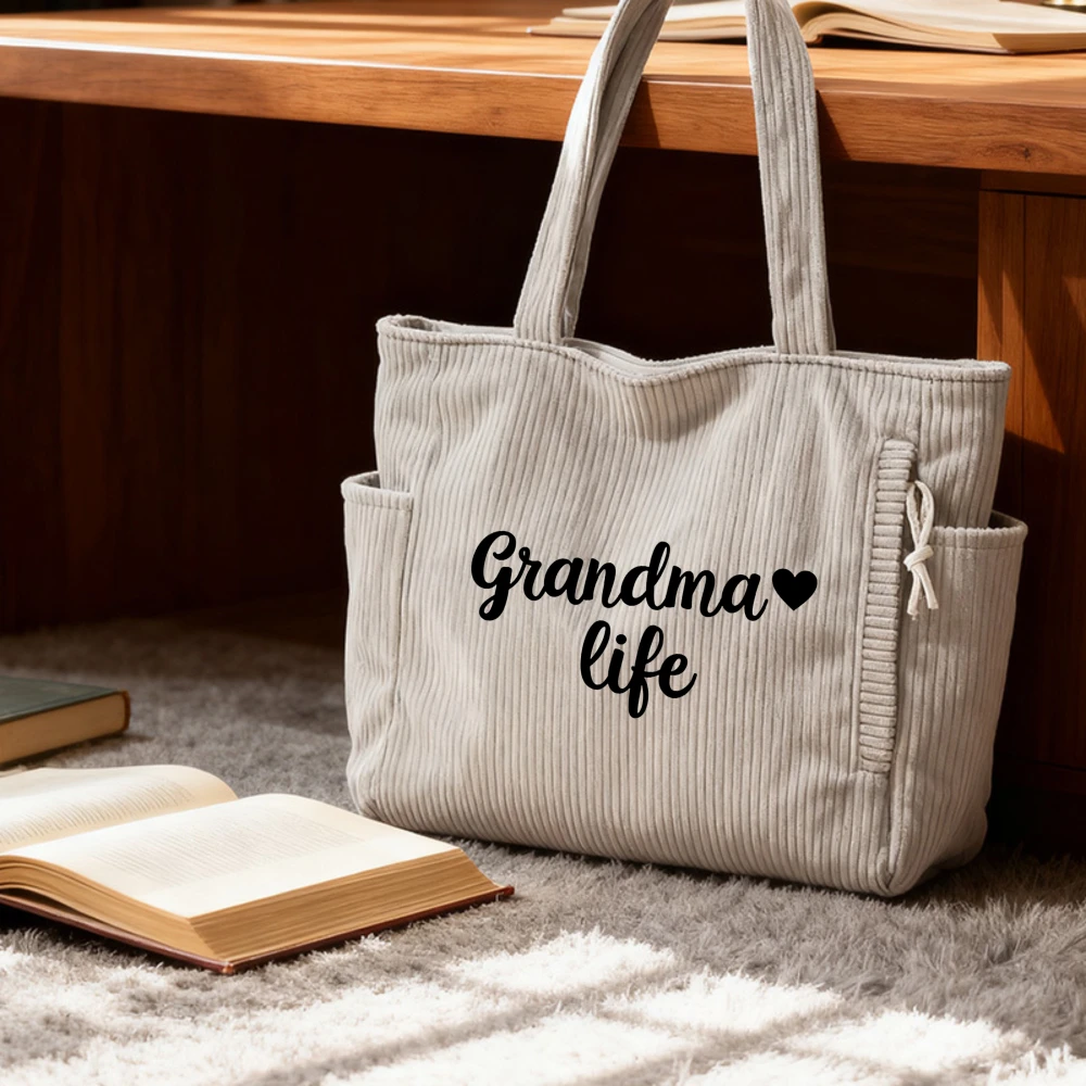 

Women‘s Corduroy Tote Shoulder Bag, Shopping Everyday Use, Mother’s Day Grandparent‘s Day Birthday Christmas Gift, Daily Travel