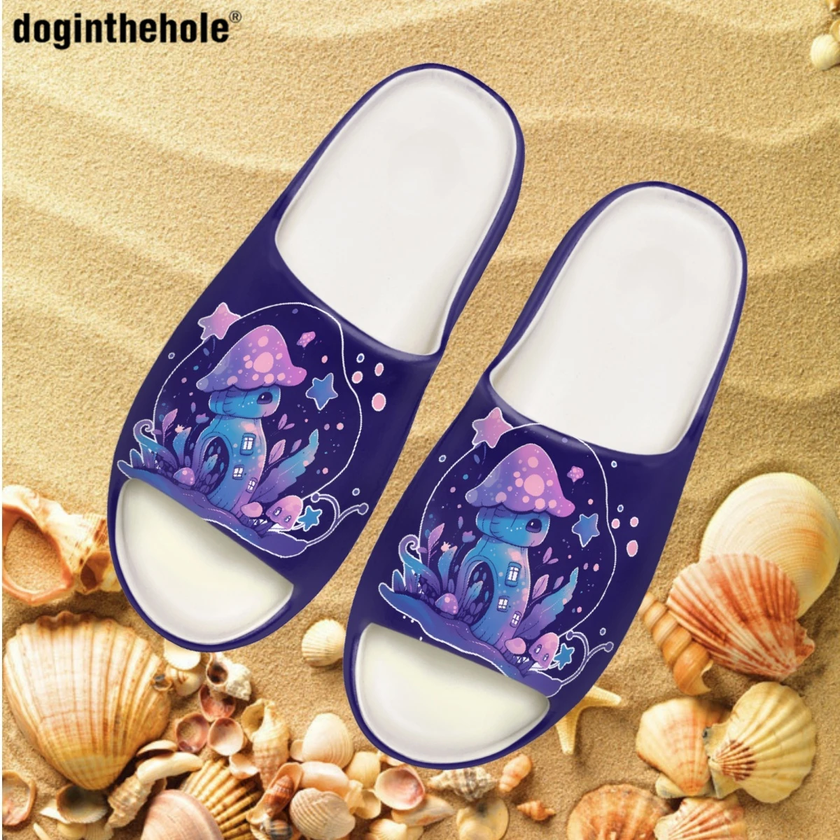 Doginthehole Women Summer Slippers Men Outdoor Beach Coconut Slippers Psychedelic Mushroom Print Design Slip On Wading Sandals