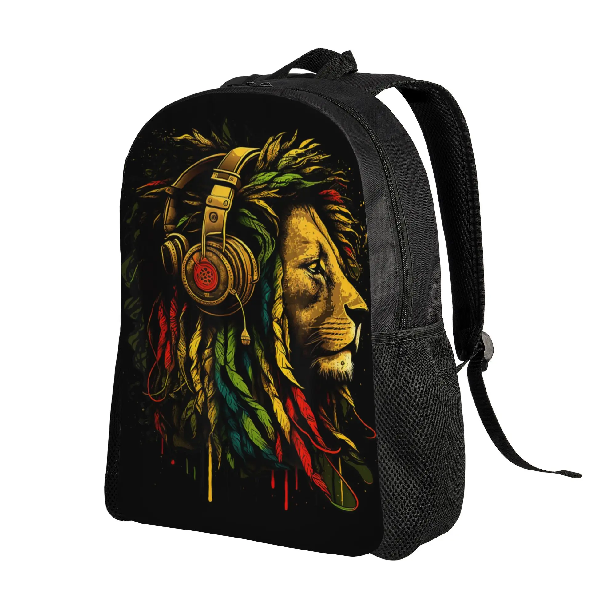 Rasta Reggae Music Headphones Jamaican Pride Lion of Judah Backpack  Travel Backpacks Women Durable School Bags Novelty Rucksack