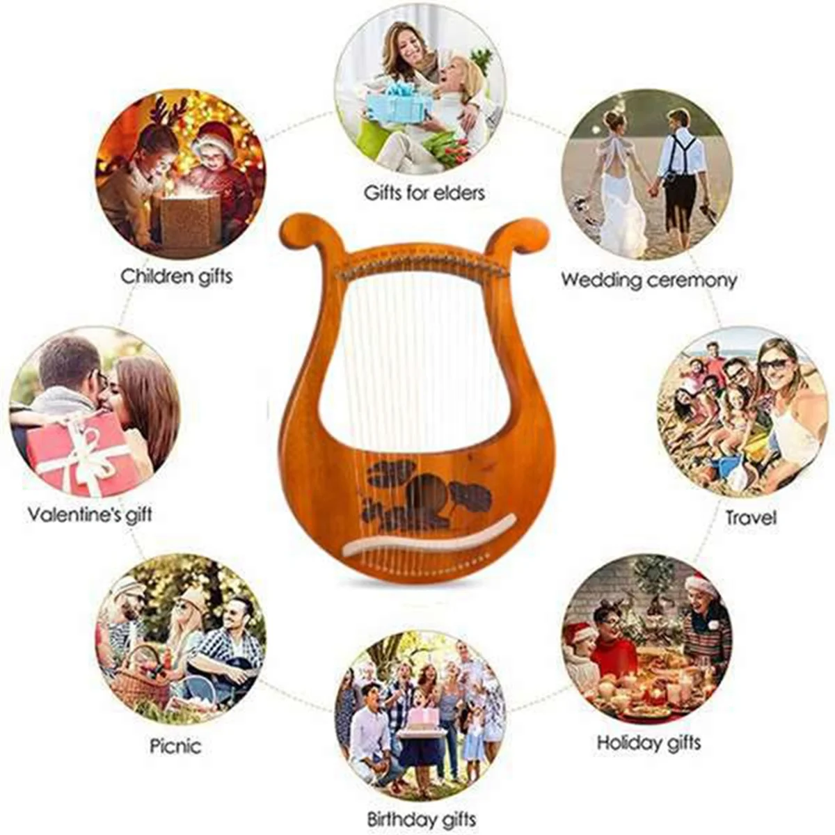 Lyre Harp 19 String Beginners Harp,Portable 19-Tone Small Harp 19-String Lyre Musical Instruments Solid Wood Lyre Harp