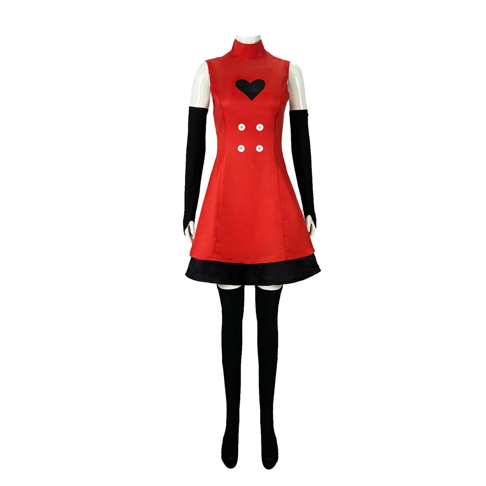 Anime Hazzbin Cosplay for Game Fans Hotel Charlie Cosplay Halloween Costume Adult Red Love Dress Horn Tail Sexy Sleeveless Skirt