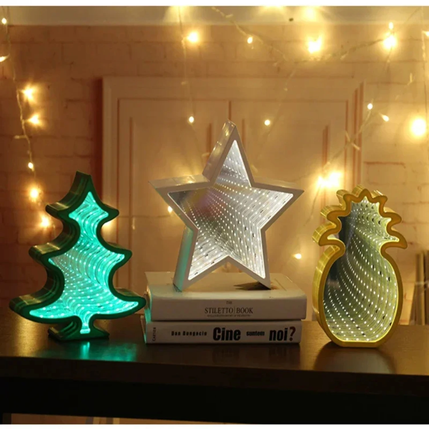 Lumières de miroir 3D pour bébé, cloches, arbre de Noël, pentagramme, amour, veilleuse, Extron Creative LED, lampe tunnel, cadeau jouet, nouveau