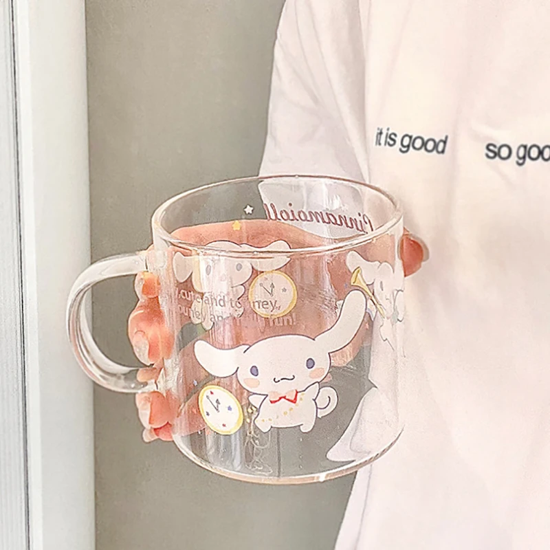 Kawaii Cute Sanrio My Melody Kuromi Cinnamoroll Pochacco Glass Milk Cup Milk Tea Cup Water Cup Coffee Cup Gift Toys For Girls