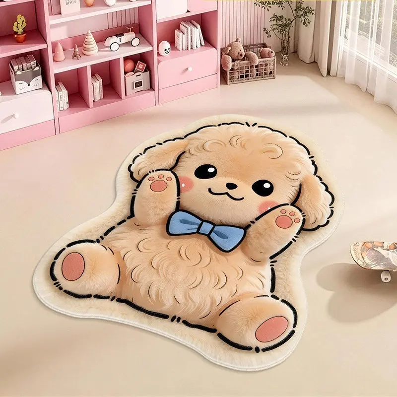 VIKAMA Cute Cream Poodle Puppy Bath Mat, Soft Plush Non Slip Absorbent Rug, Fluffy Washable Kids Room Mat for Bedroom Decor