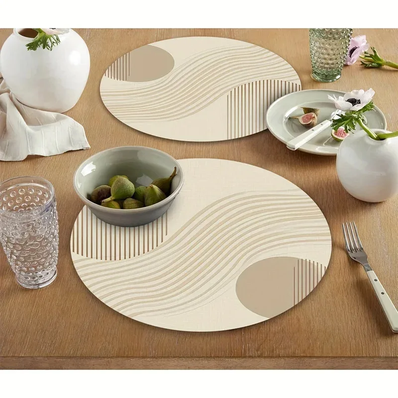 VIKAMA Placemats Modern Minimalist Round Table Mats Set 4-Piece Waterproof Placemat for Dining Kitchen Coffee Table Home Decor