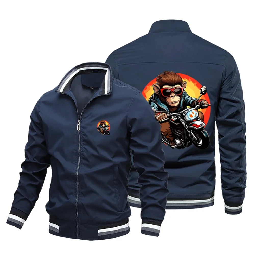 

2024 new cool monkey motorcycle jacket Spring and autumn men's casual coat stand collar blazer jacket