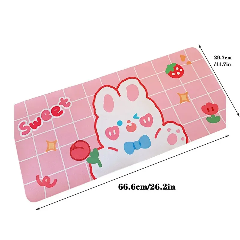 Large Cartoon Pink Mousepad PU Waterproof Non-slip Cute Bunny Pink Gaming Mouse Pad Girl Fashion Computer Desk Pad Keyboard Pad