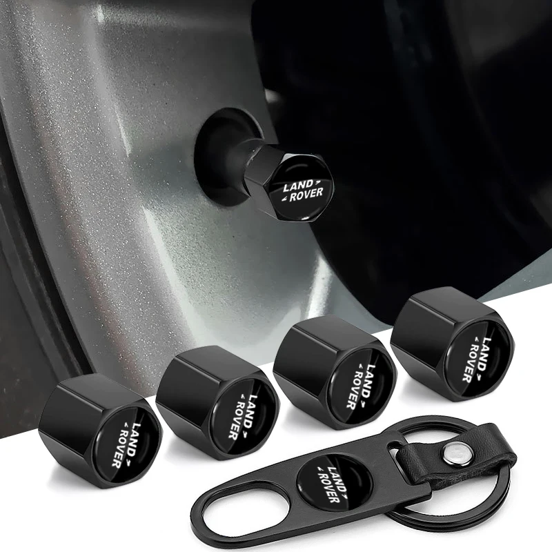 1 ensemble de capuchons de valve de pneu anti-vol et anti-poussière avec porte-clés pour Land Rover Range Rover Autobiography Freelander