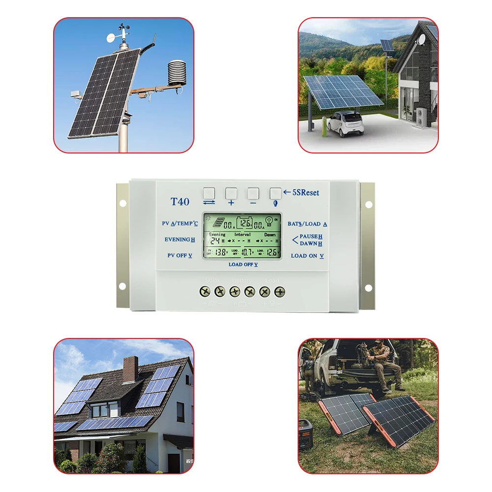 ECGSOLAX MPPT 20A 30A 40A  Solar Charge Controller 12V 24V AUTO LCD Display Regulator For Lighting System Solar Panel Battery