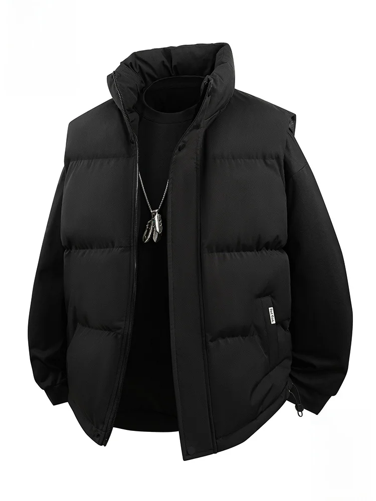 

PaulFrank Monkey Loose Fit Cotton Vest Men's Winter Warm Bla Jaet Stand Collar Patchwork Polyester Fiber Youth Faion