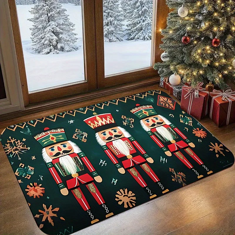 2D‑Printed Christmas Nutcracker Soldier Rug, Decor for Entryway, Living Room, Terrace, Gatherings, Indoor‑Outdoor Parties