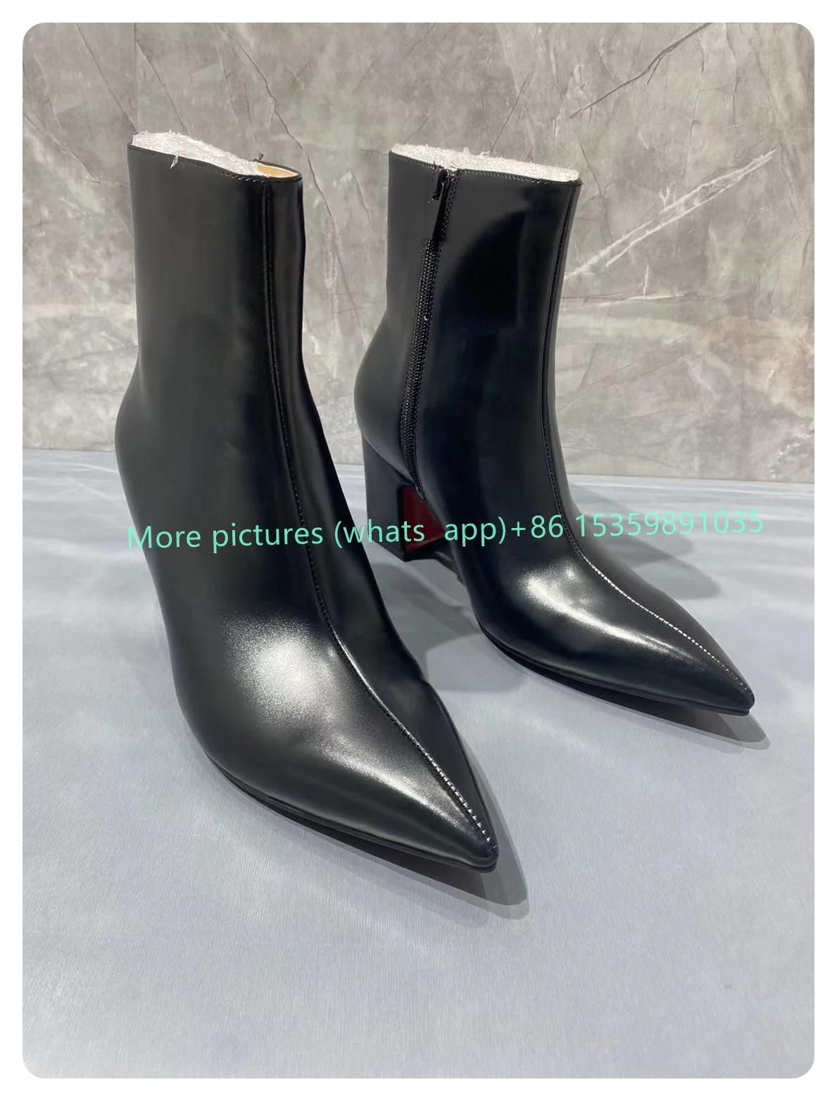 Pointed Toe Leather Side Zipper Ankle Boots Square Heels Women Men Boots Solid Fashion Luxury Catwalk 2024 New Arrivals