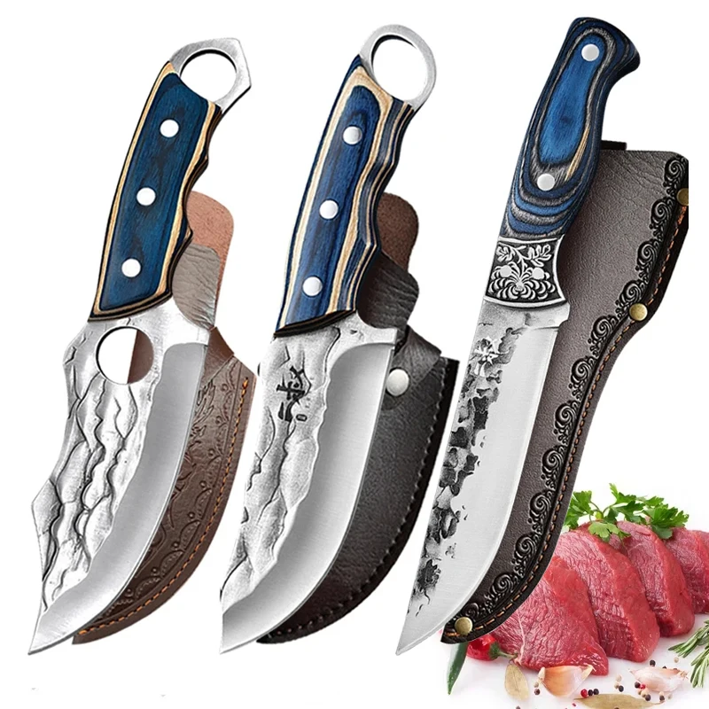 

Stainless Steel Hunting Knife Forged Serbian Butcher Boning Knife Chef Cutting Meat Cleaver Outdoor Camping BBQ Knife