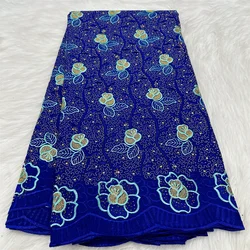 African Swiss Voile Lace Fabric for Women Dress Sewing, Blue Cotton, Embroidery, 5 Yards