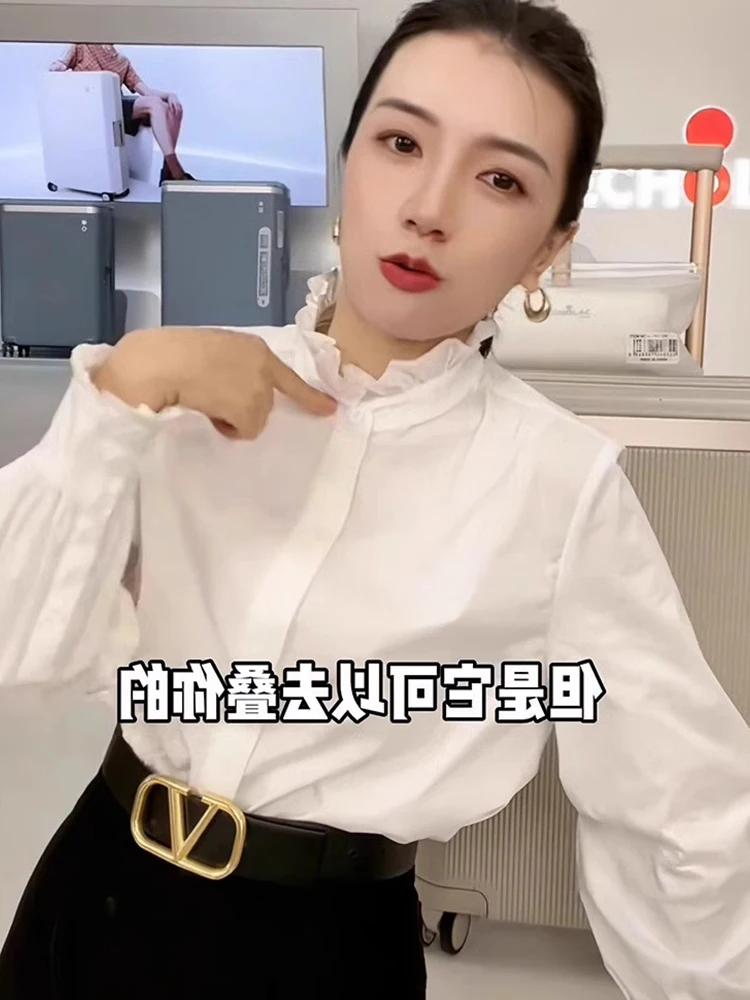 عارضة Sle فضفاضة تناسب طويلة Sve الشيفون irt الأزهار تقليم طوق تنوعا Faionable اللون الخريف ملابس خارجية أنيقة... #3