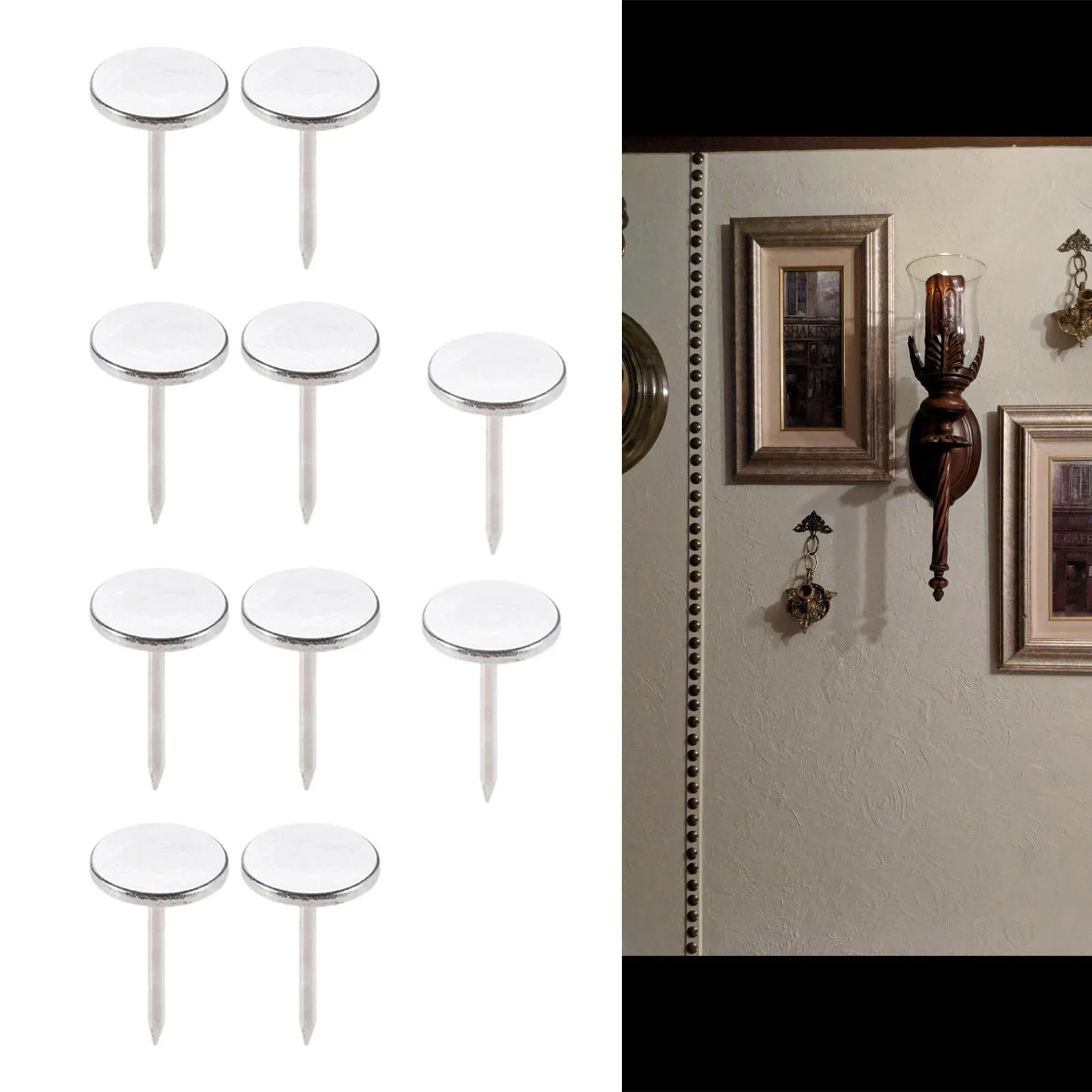 DRELD 100/50/10 Uds. Clavos de cabeza plana de hierro antiguo tachuelas decorativas caja de madera clavos para muebles chincheta 11*17mm pines plateados