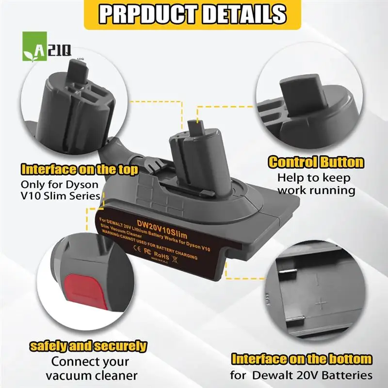 

A21Q -DW20V10 Slim Battery Adapter For 20V Li- Battery Convert To For Dyson V10 Digital Slim Vacuum Cleaner