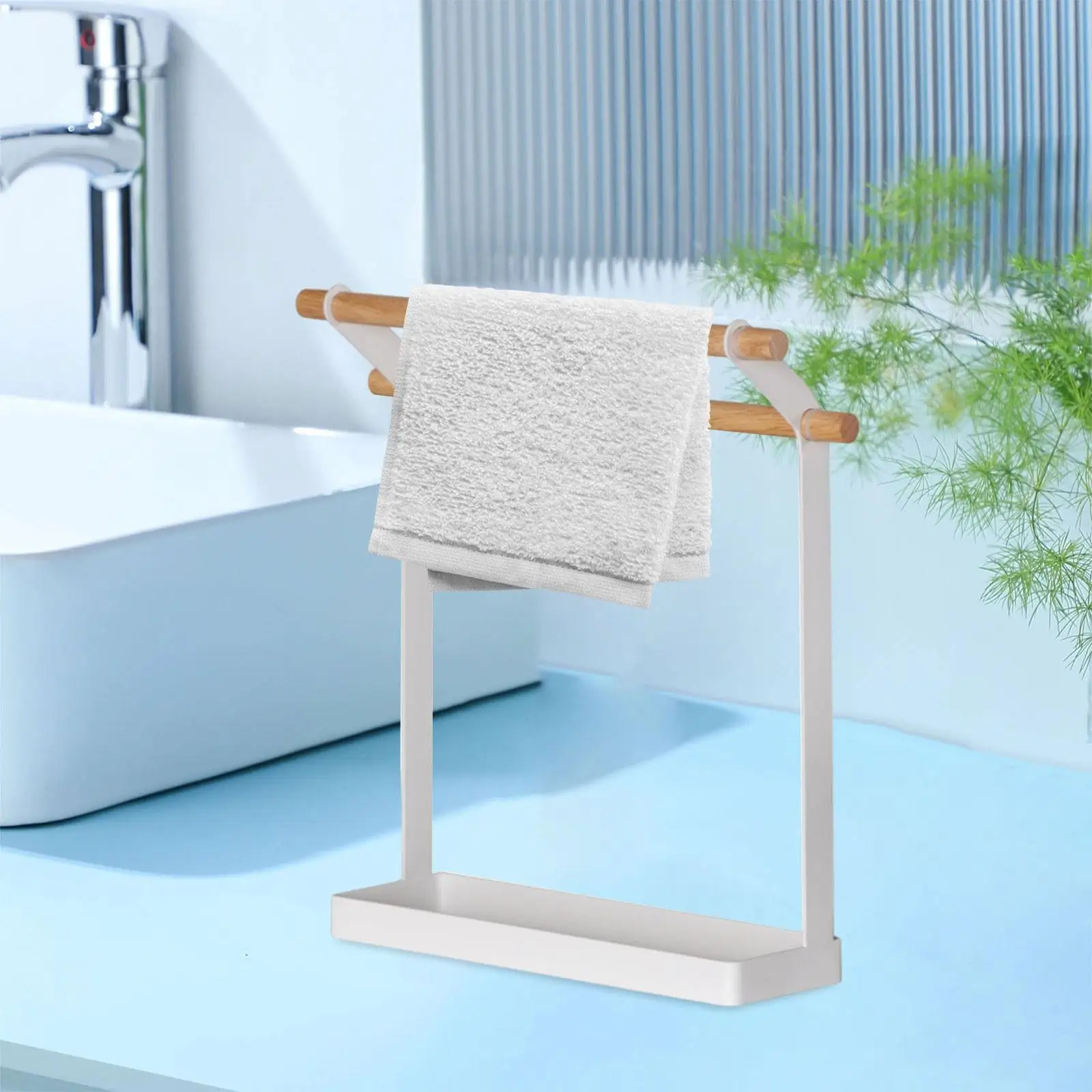 

Hand Towel Holder Stand Rack Simple Freestanding Towel Bar Display Bath Towels Hanger 2 Bar for Household Laundry