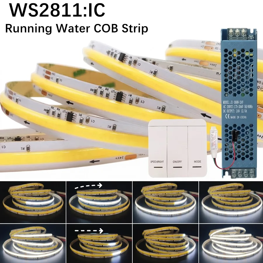 40m-5m流水ライトキット-dc24v-ws2811-ic-cob-ledストリップ-360leds-m-アドレス指定可能-ワイヤレスコントローラー-電源キット